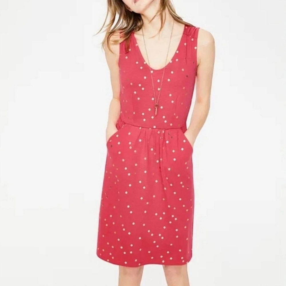 Boden Melinda Jersey Dress Coral Pink Gold Polka Dot Size 4
